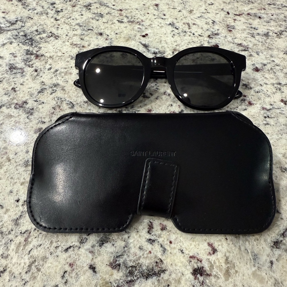 Saint Laurent Black Round Sunglasses with Black Leather Case